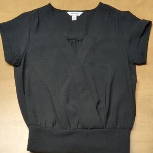 NWOT Nine West Black Faux Wrap Top Size XS